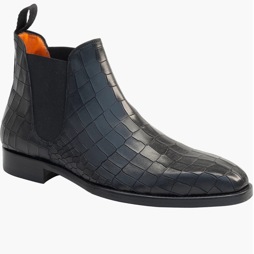 Mezlan Vanguard Croc-Embossed Leather Chelsea Ankle Boots in Black
